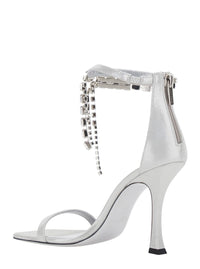 'Crystal' Metallic Sandals With Rhinestoned Ankle Strap And High Curved Heel In Leather Woman
