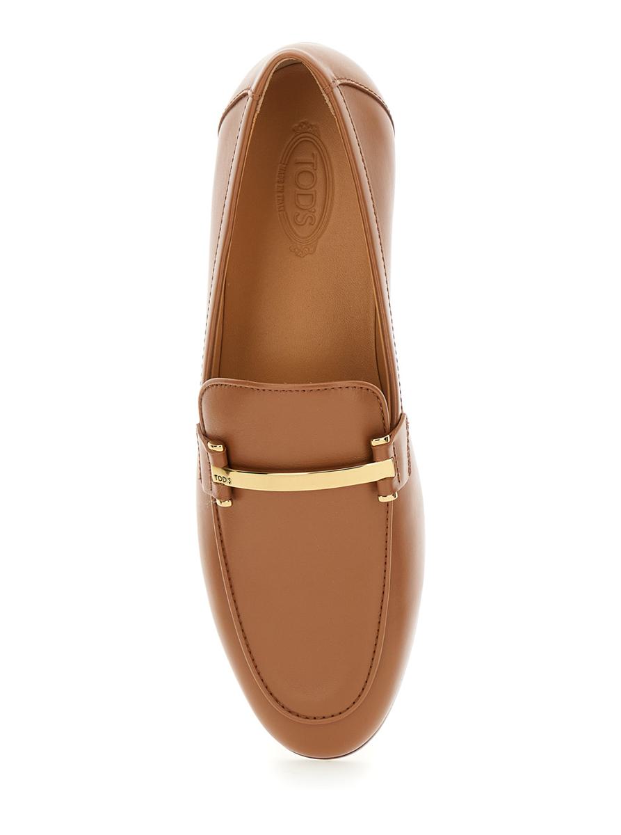 Brown Loafers With Logo Plaque In Leather Woman