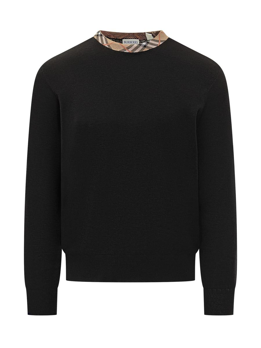Burberry Black Crew Neck Sweater With Burberry Check Detail
