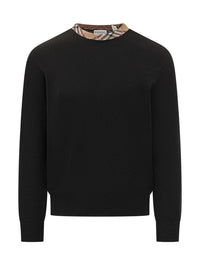 Burberry Black Crew Neck Sweater With Burberry Check Detail