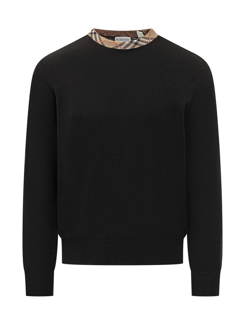 Burberry Black Crew Neck Sweater With Burberry Check Detail