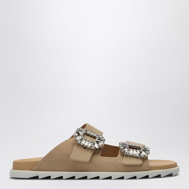 Roger Vivier Beige Suede Slidy Viv' Mule