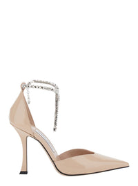 'Stevie' Pink Pumps With Rhinestoned Ankle Strap And High Heel In Leather Woman
