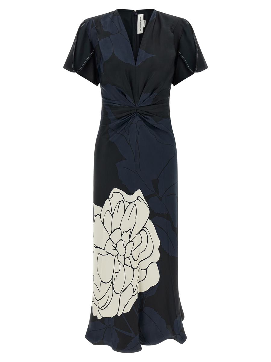 Victoria Beckham 'Gathered V-Neck' Midi Dress