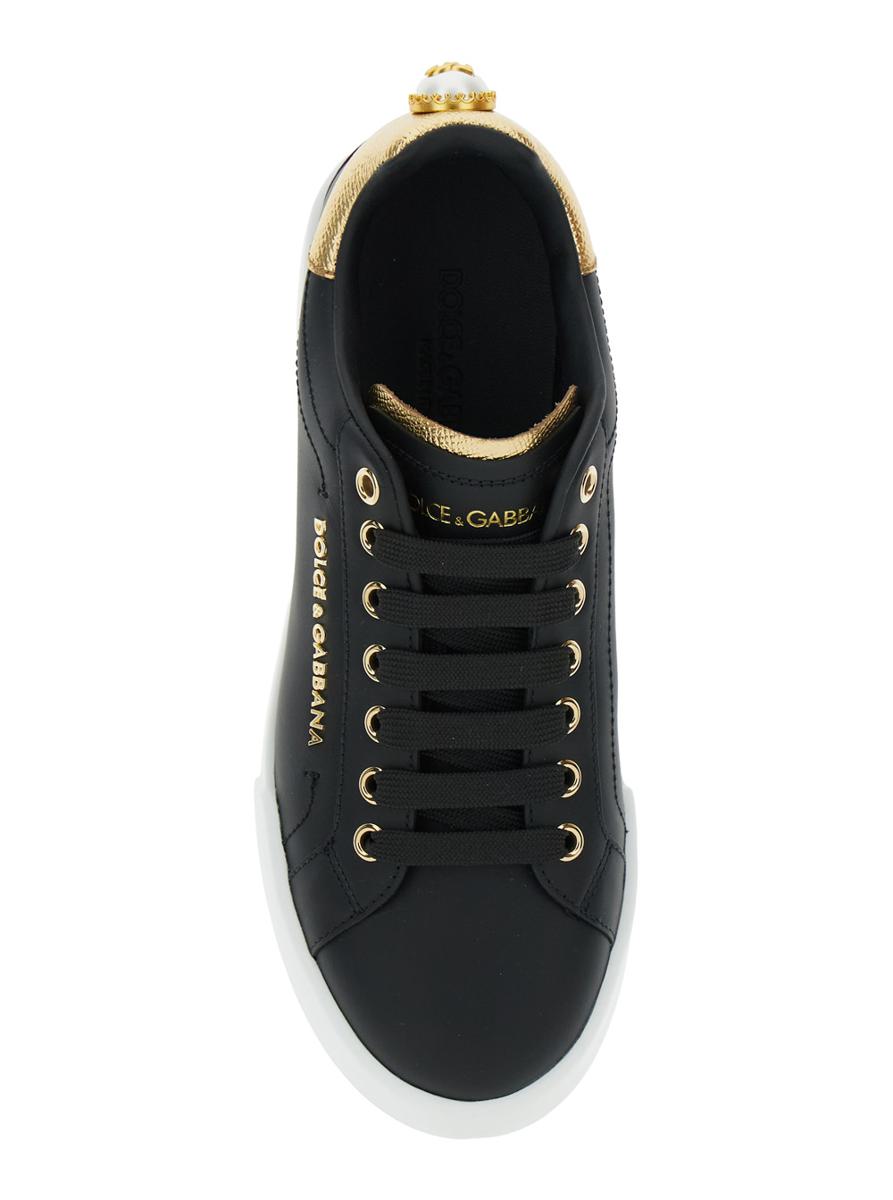 Black Low Top Sneakers With Logo Lettering On The Tongue And Logo Detail On The Heel In Leather Woman