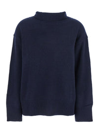 'Boyfriend' Blue Turtleneck Sweater With Dropped Shoulders In Cashmere Woman