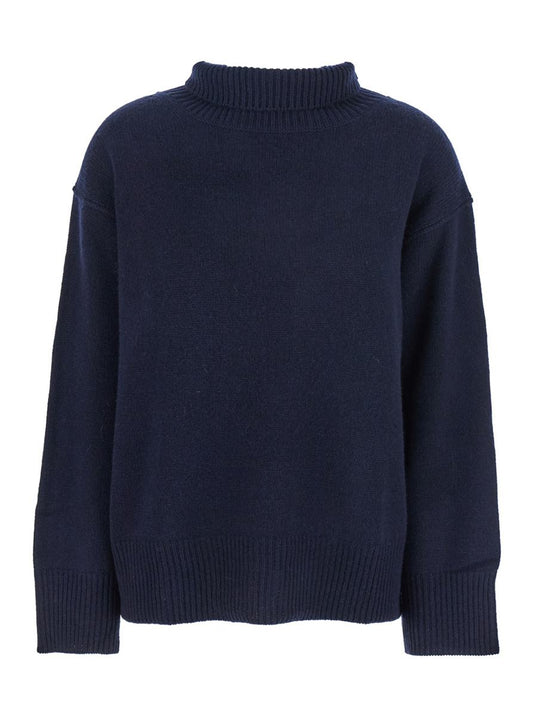 'Boyfriend' Blue Turtleneck Sweater With Dropped Shoulders In Cashmere Woman