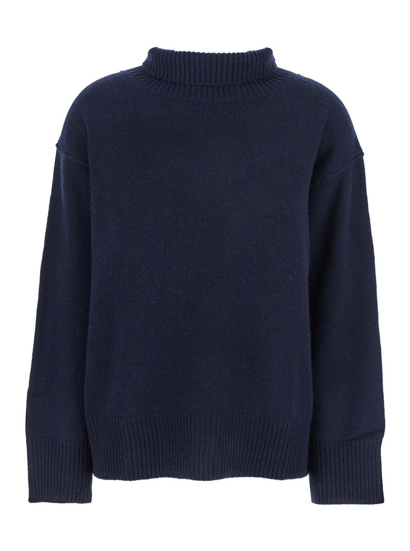 'Boyfriend' Blue Turtleneck Sweater With Dropped Shoulders In Cashmere Woman