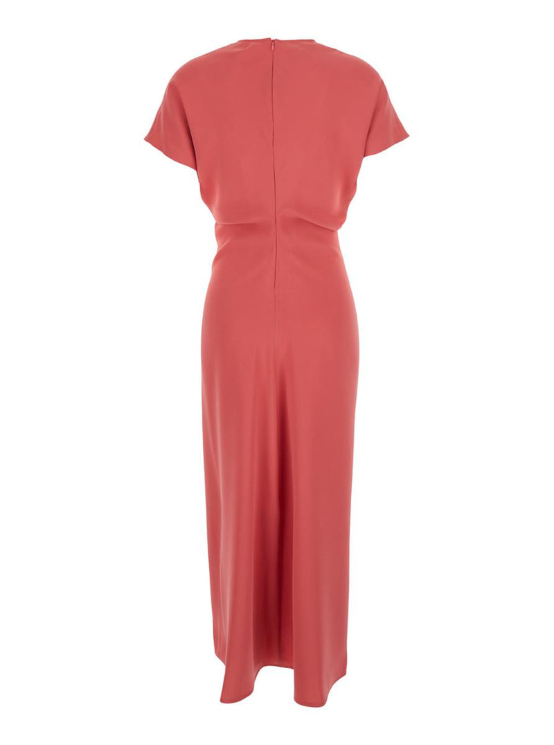 Pink Dress With V Neck And Short Sleeves In Tech Fabric Woman