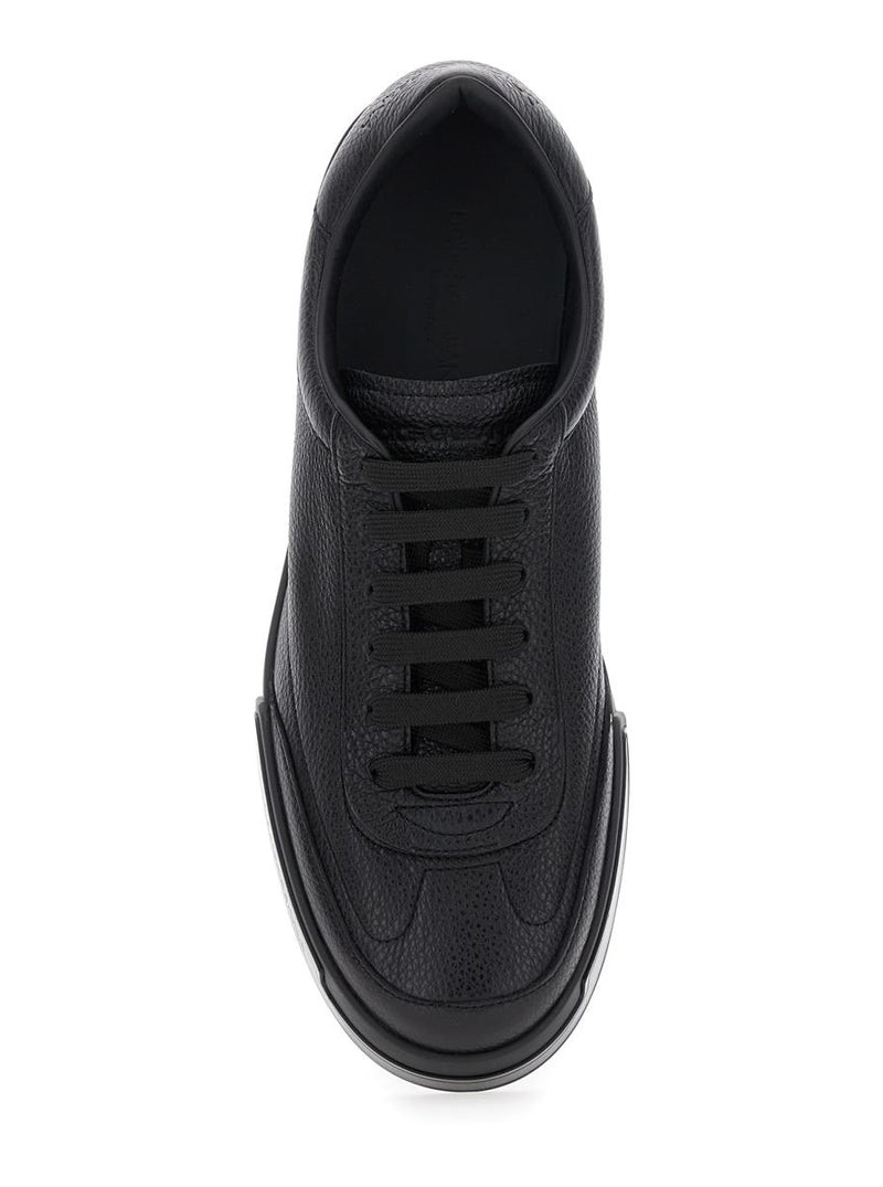 'Portofino' Black Sneaker With Logo Print On The Sole In Hammered Leather Man