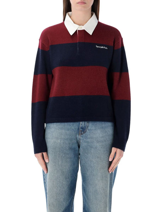 Sporty & Rich Merlot And Navy Cashmere Rugby Polo