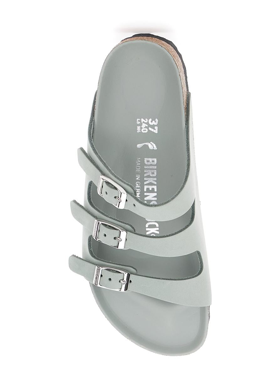 'Florida' Green Sandals With Buckle With Logo In Leather Woman