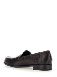 'Luisiana' Bordeaux Loafers With Embossed Crocodile Effect In Leather Man