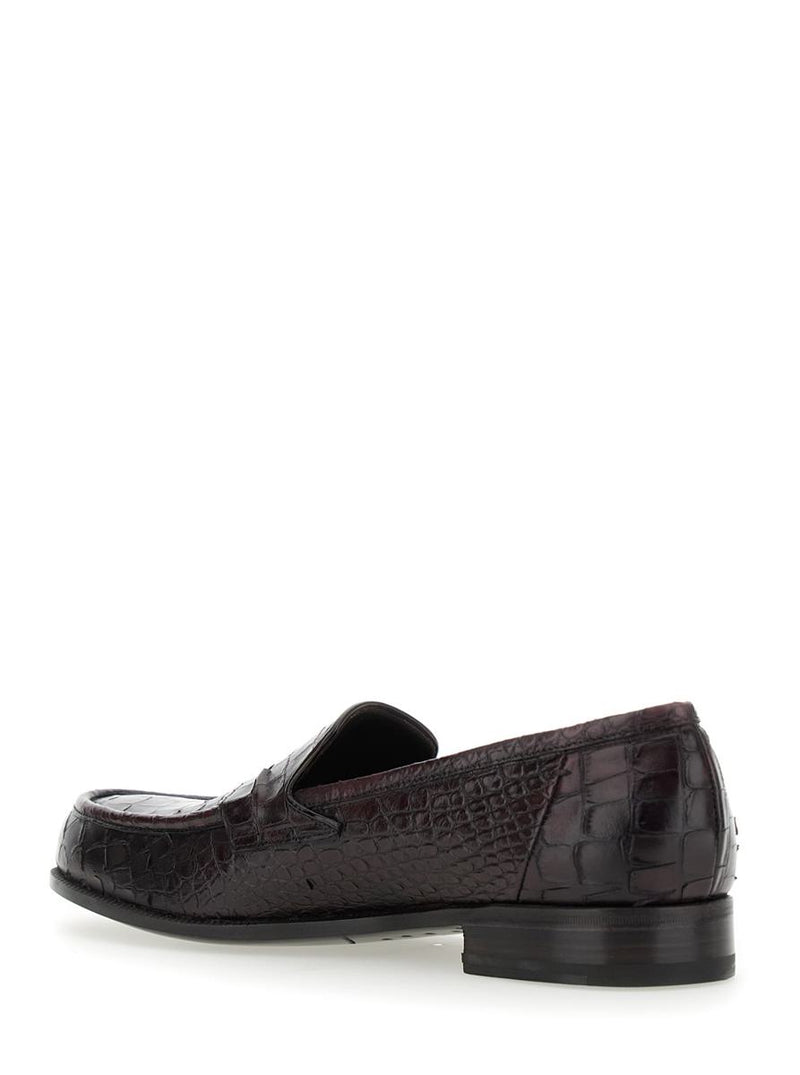 'Luisiana' Bordeaux Loafers With Embossed Crocodile Effect In Leather Man