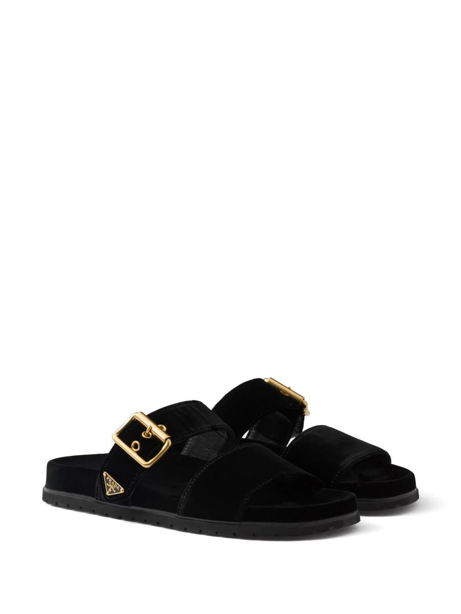 Prada Triangle-Logo Velvet Slides