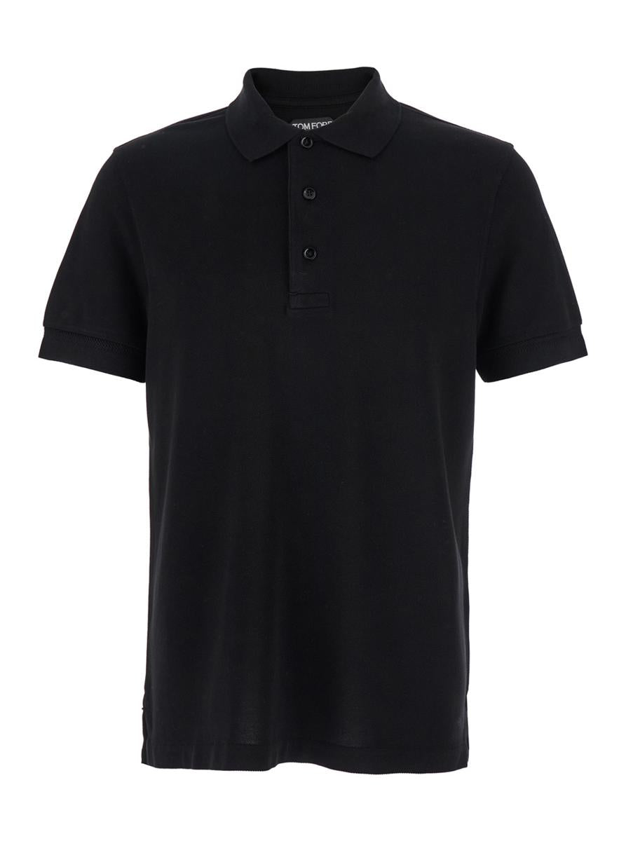 Black Polo Shirt With Classic Collar In Cotton Blend Man