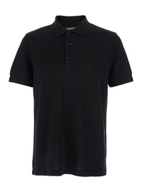 Black Polo Shirt With Classic Collar In Cotton Blend Man
