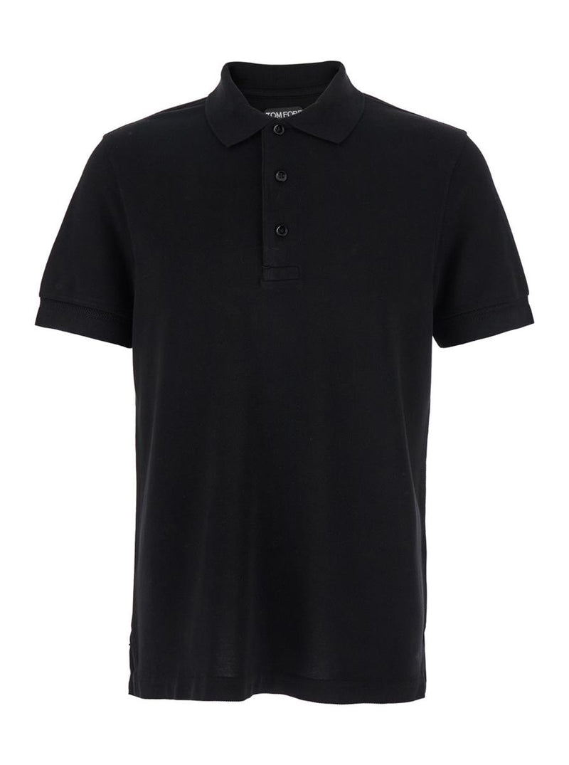Black Polo Shirt With Classic Collar In Cotton Blend Man