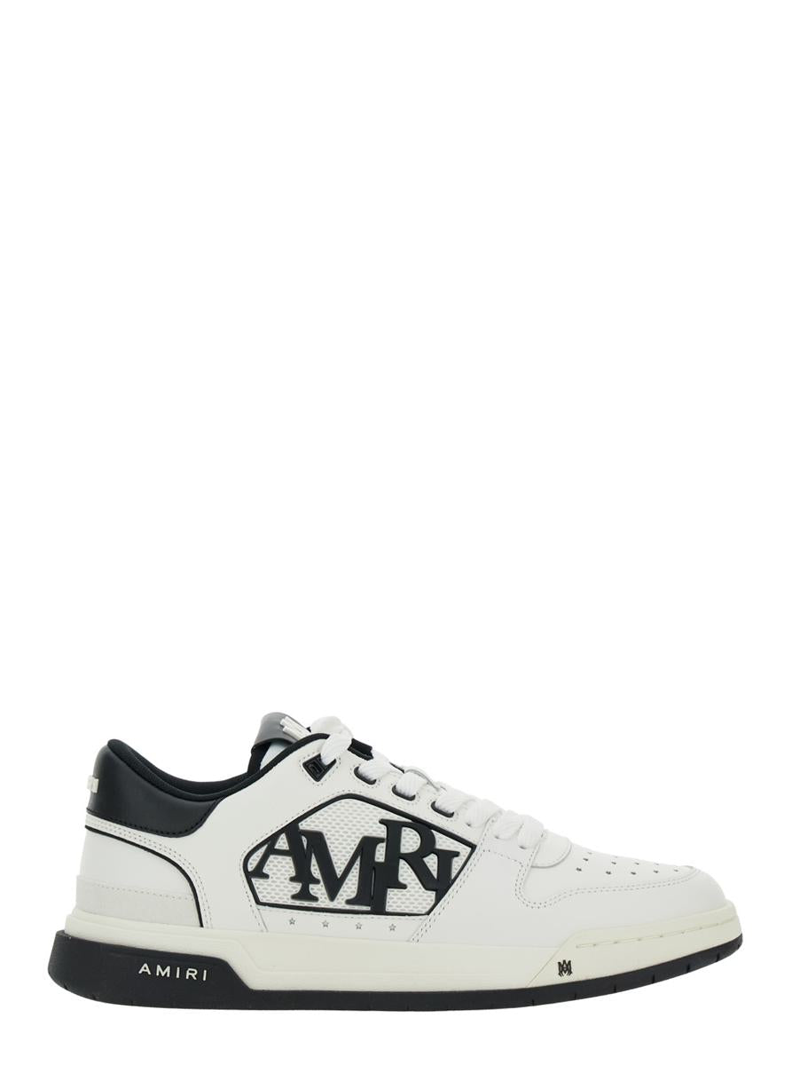 White Low Top Sneakers With Logo Patch On The Side And Contrasting Heel With Logo Lettering In Leather Man