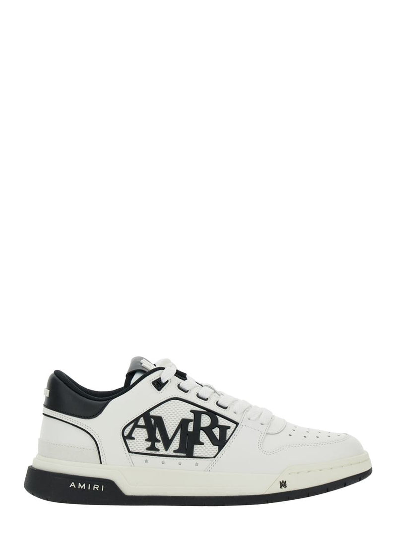 White Low Top Sneakers With Logo Patch On The Side And Contrasting Heel With Logo Lettering In Leather Man