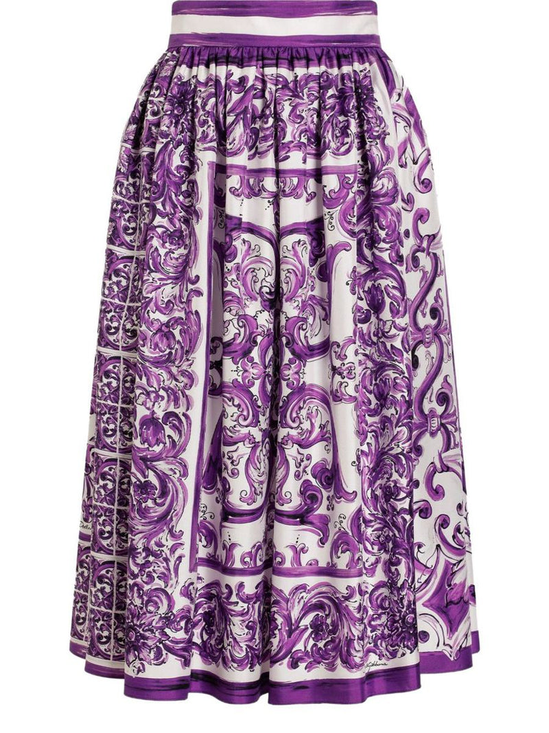 Dolce & Gabbana Silk Skirt With Maiolica Print