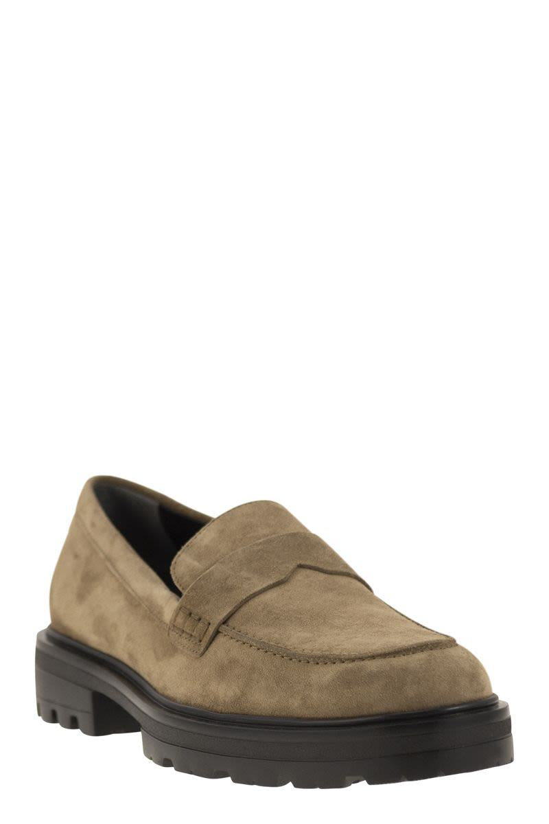 Hogan H673 Suede Moccasin With Carrarmato Bottom