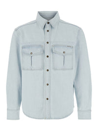 Light Blue Shirt With Chest Pockets And Logo Patch In Denim Man