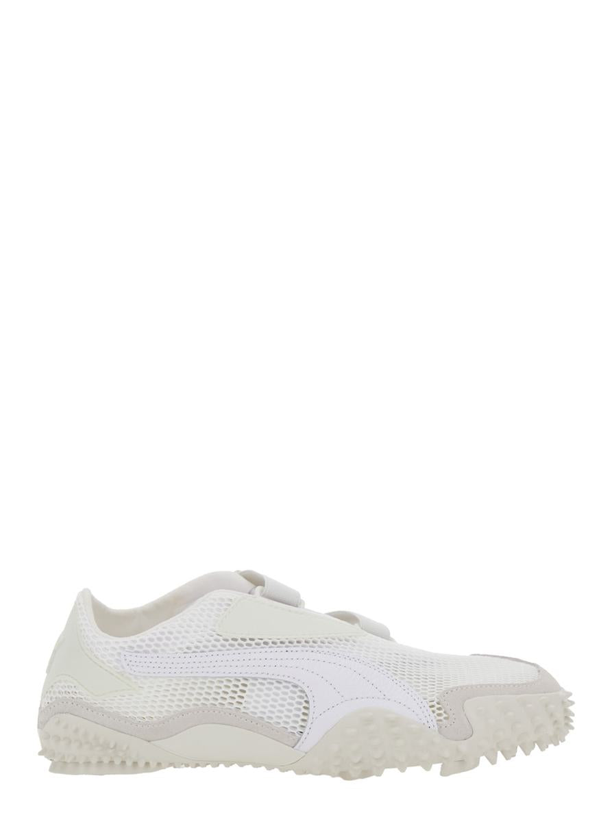 ‘Mostro' White Low Top Sneaker With Logo On Heel And Mesh Inserts In Fabric Unisex