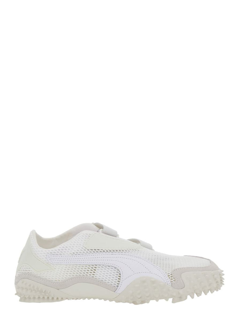 ‘Mostro' White Low Top Sneaker With Logo On Heel And Mesh Inserts In Fabric Unisex