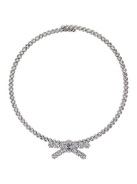 Metallic Chocker Necklace With All-Over Gemstone Embellishments And Bow Detail In Brass Blend Woman