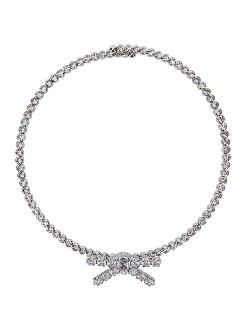 Metallic Chocker Necklace With All-Over Gemstone Embellishments And Bow Detail In Brass Blend Woman