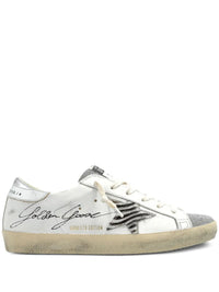Golden Goose "Super Star" Leather Upper With Signature Crystal Toe And Tongue Zebra Horsy Star Laminated Heel Shoes
