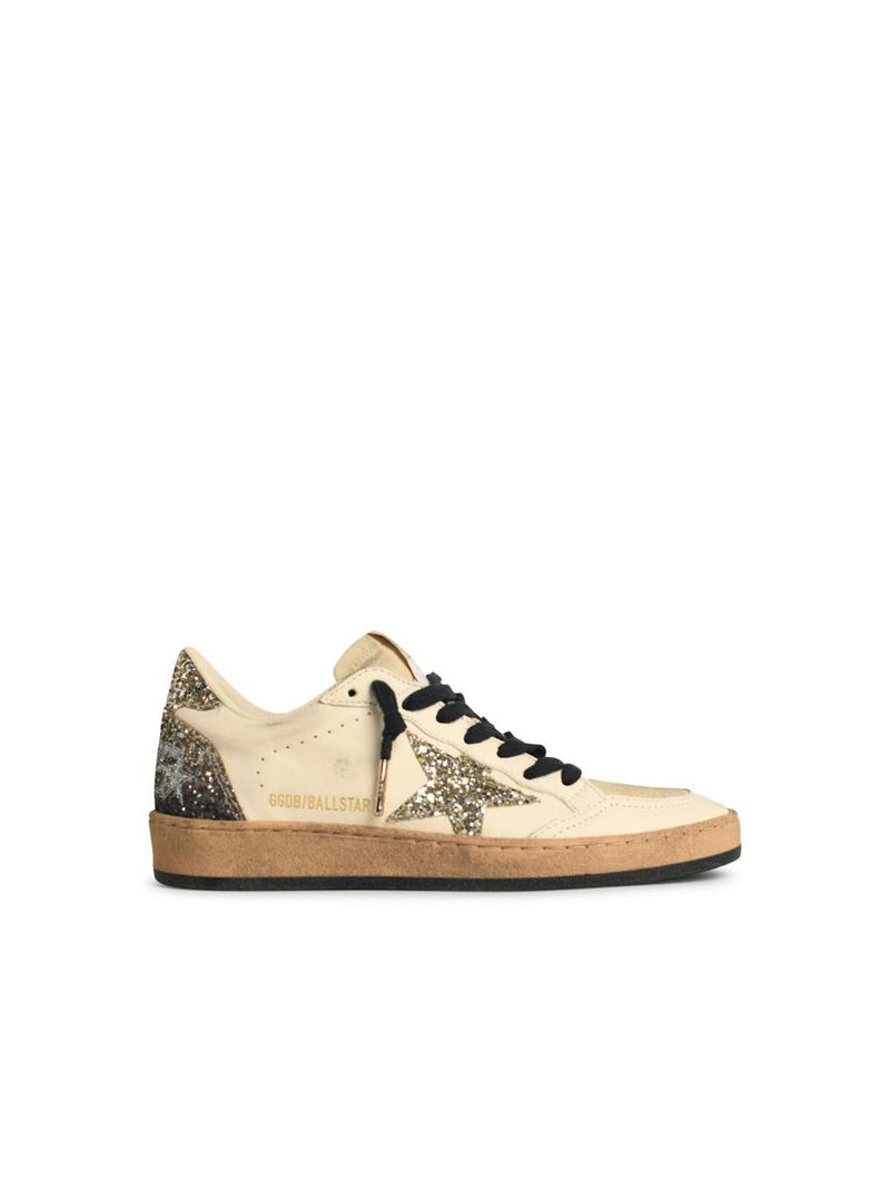 Golden Goose 'Ball-Star' White Leather Sneakers With Glitter Star And Heel