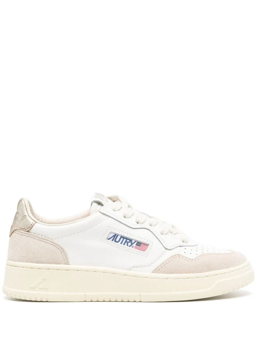 Autry Medalist Low Sneakers In White And Gold Leather Shoes