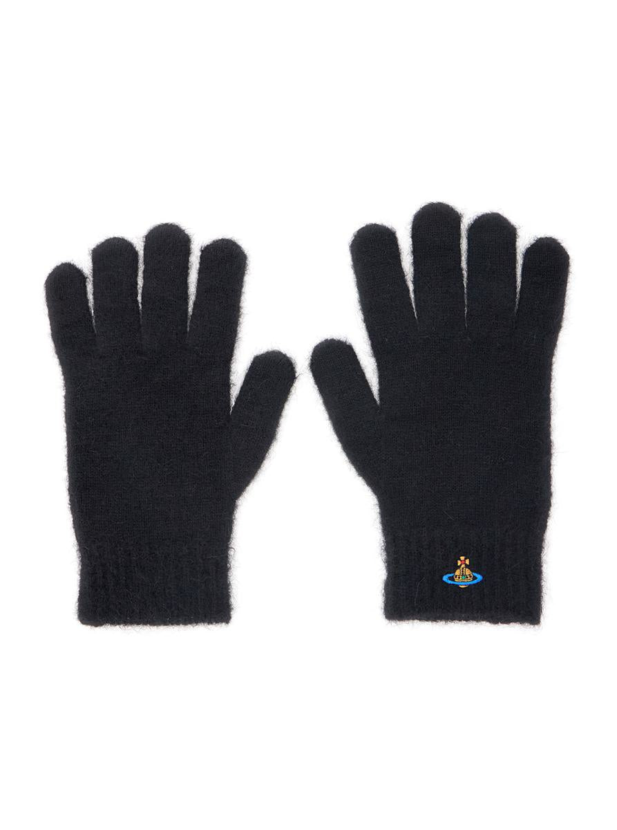 Black Gloves With Orb Logo Embroidered On The Front In Wool Blend Unisex