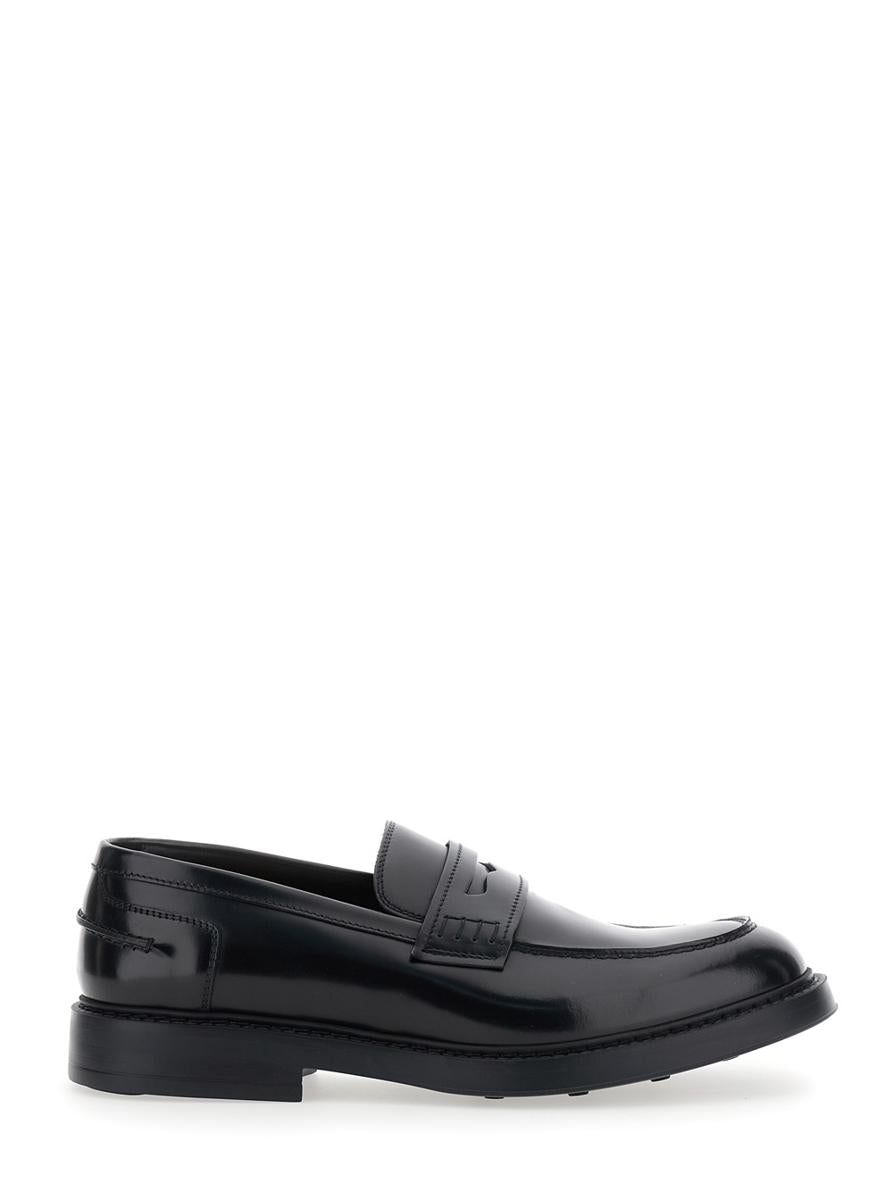 'Adler' Black Slip-On Loafers In Smooth Leather Man