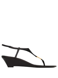 Saint Laurent Cassandra Smooth Leather Wedge Sandals Shoes
