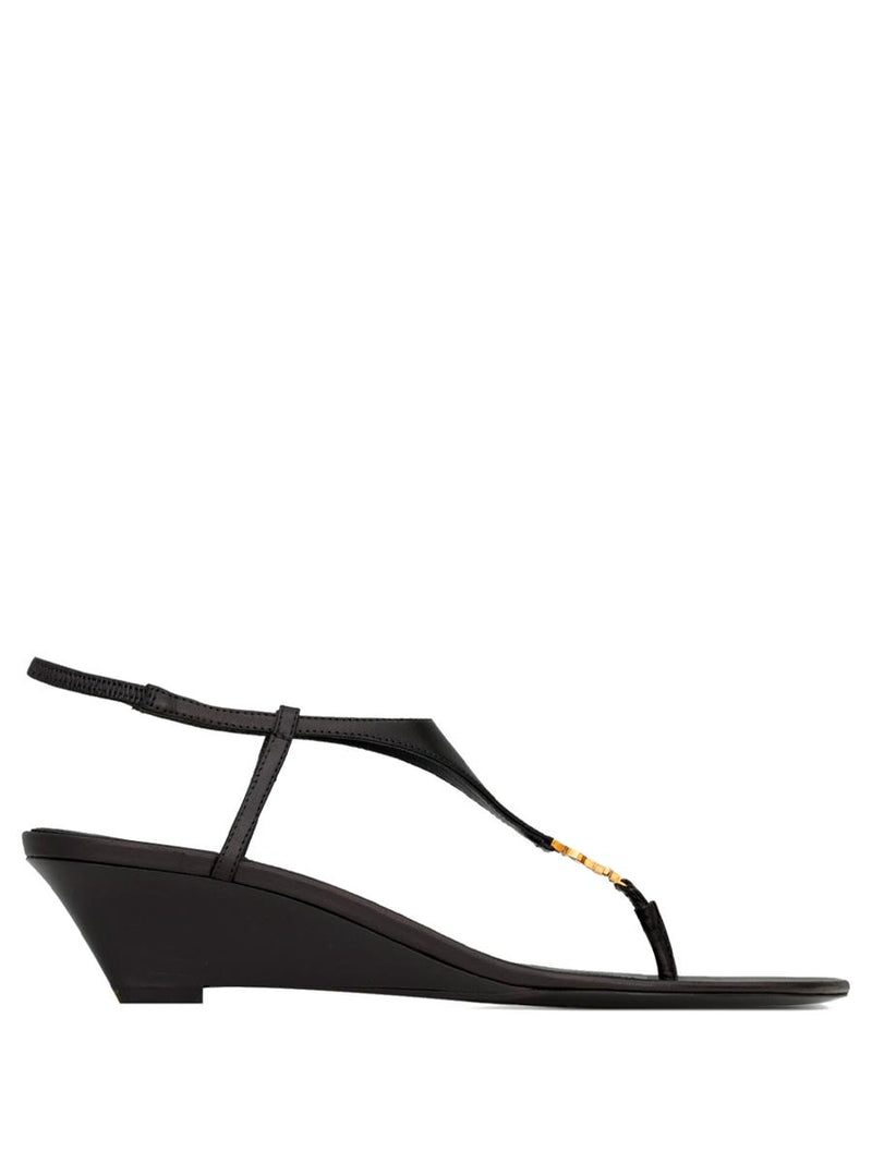 Saint Laurent Cassandra Smooth Leather Wedge Sandals Shoes
