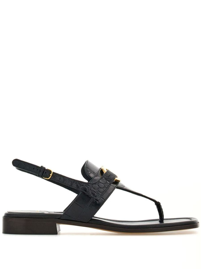 Salvatore Ferragamo Gancini Leather Thong Sandals