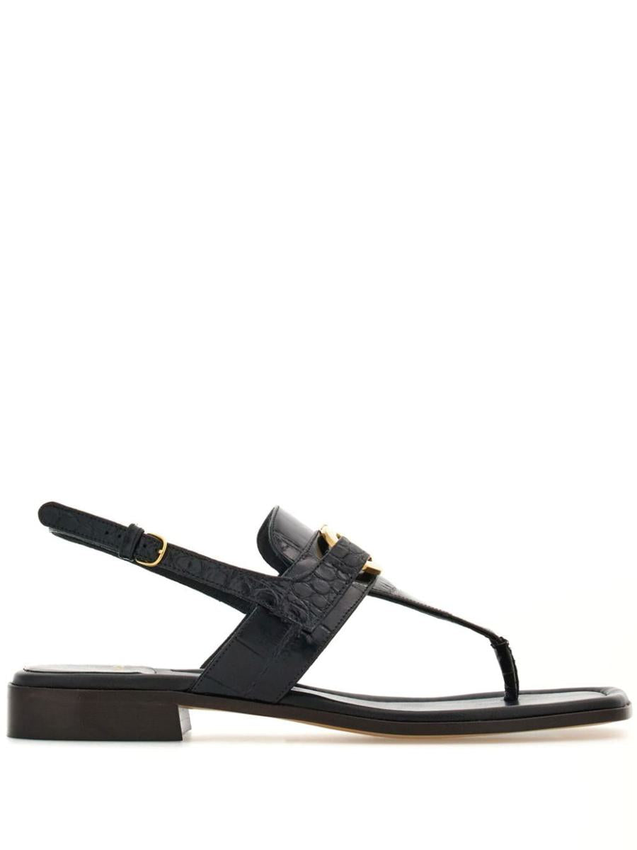 Salvatore Ferragamo Gancini Leather Thong Sandals