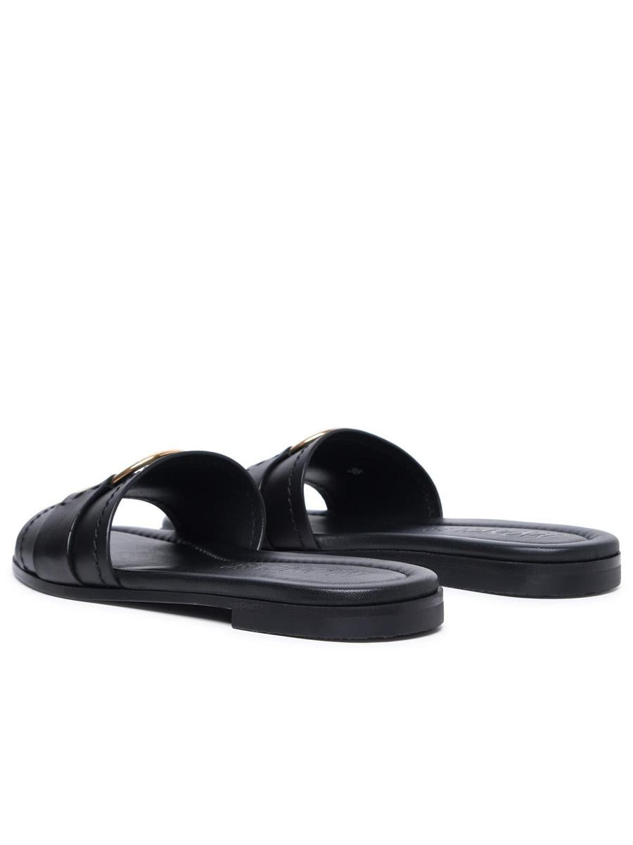 Moncler 'Bell' Black Leather Slippers