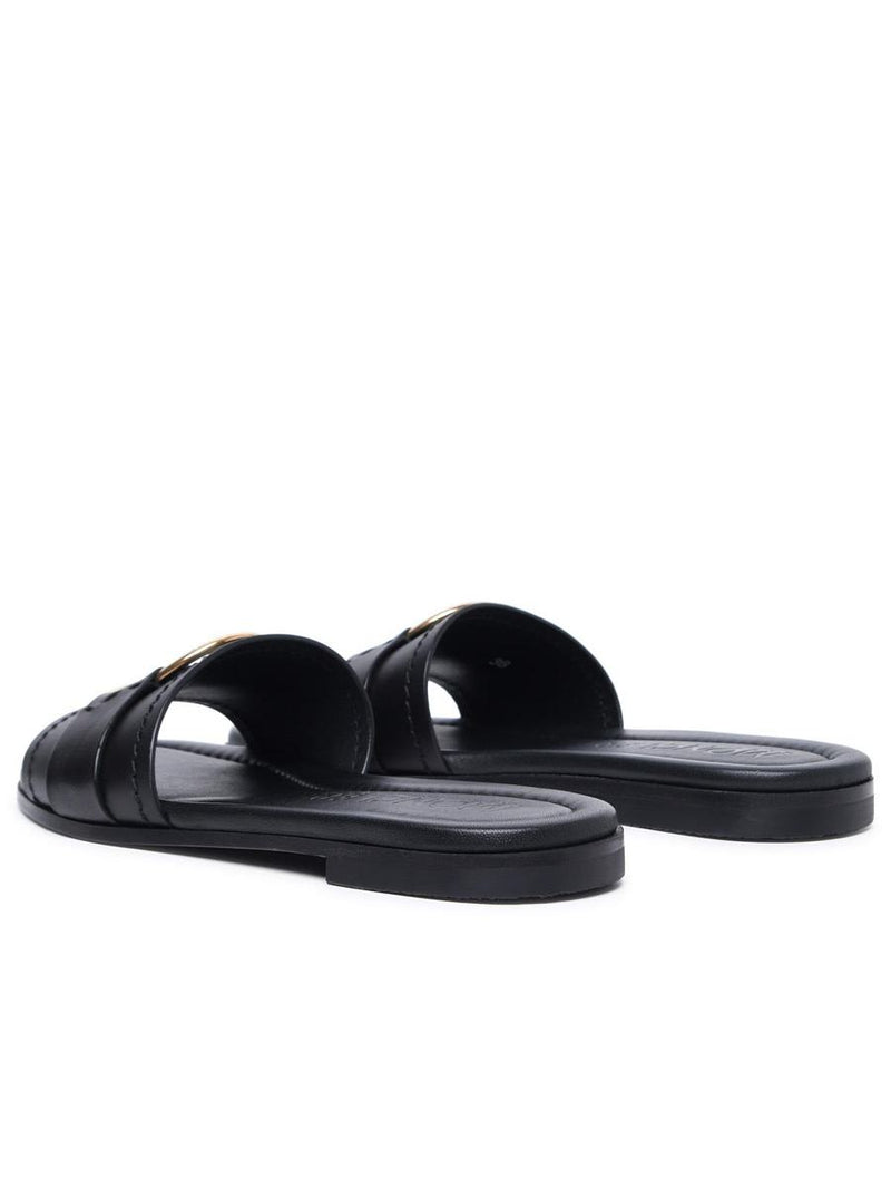 Moncler 'Bell' Black Leather Slippers