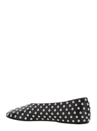 Black Ballet Flats With All-Over Stud In Leather Woman