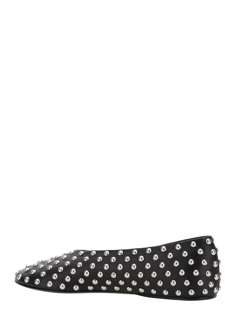 Black Ballet Flats With All-Over Stud In Leather Woman