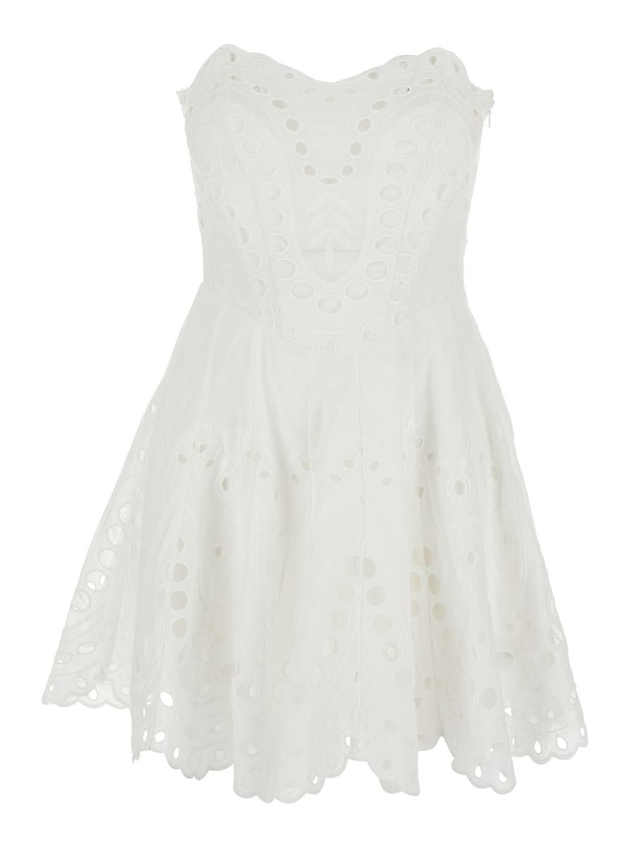 'Bail' White Dress With Sweetheart Neckline And Scalloped Edges In Cotton Blend Woman