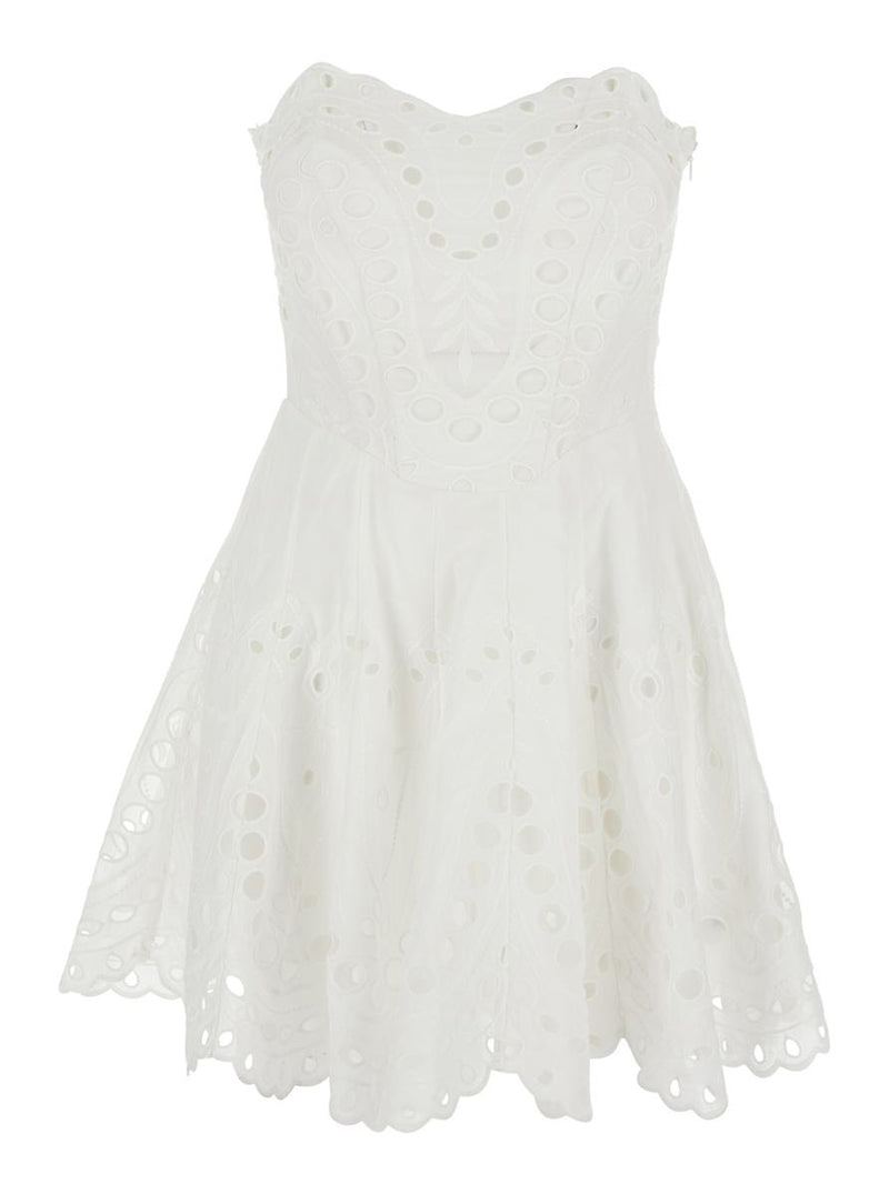 'Bail' White Dress With Sweetheart Neckline And Scalloped Edges In Cotton Blend Woman