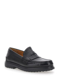 'Brema' Black Loafers With Tonal Stitching And Almond Toe In Leather Man
