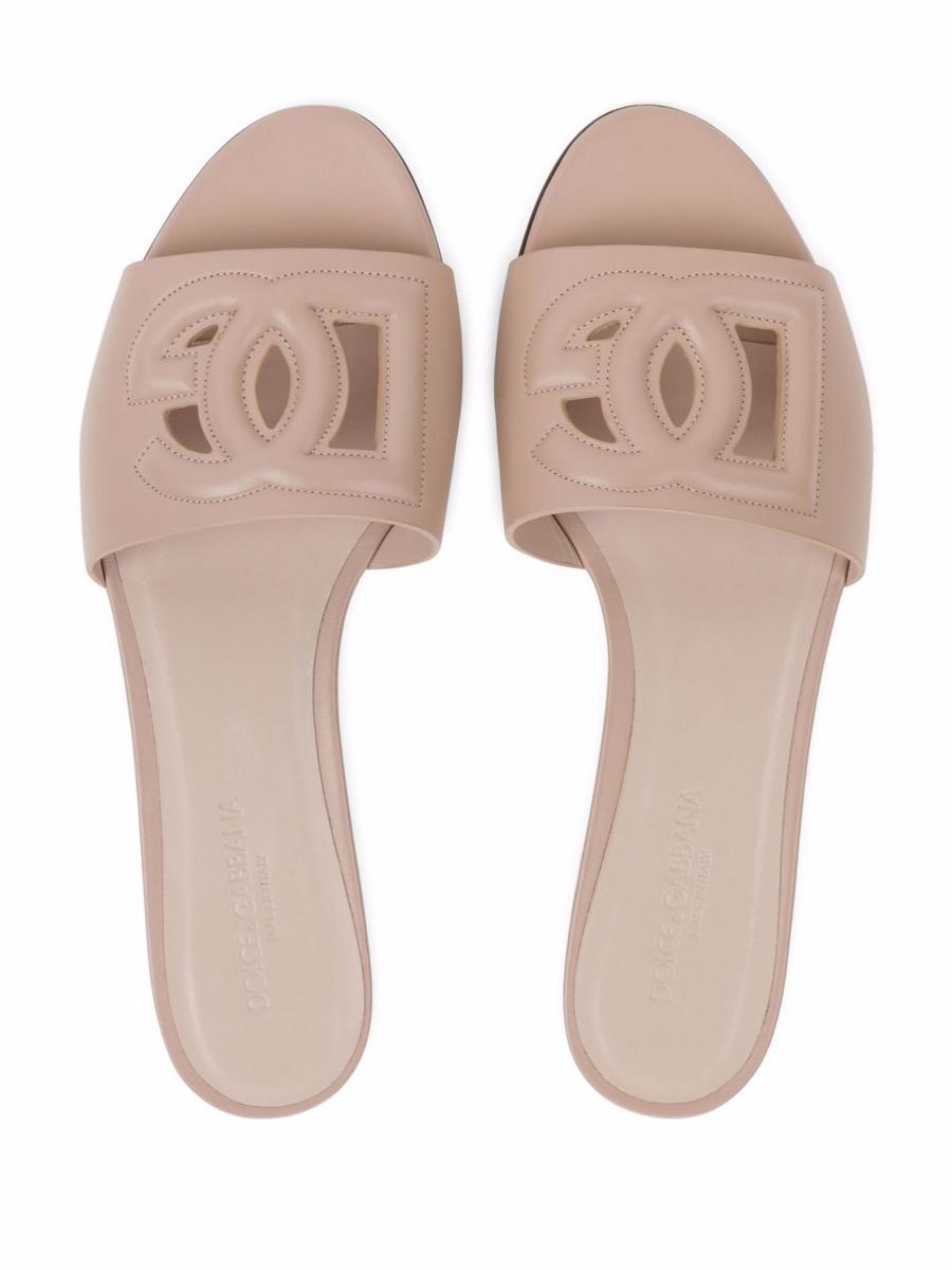 Dolce & Gabbana Dg Logo Leather Flat Sandals