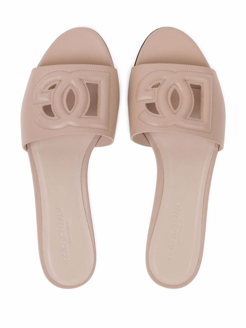 Dolce & Gabbana Dg Logo Leather Flat Sandals
