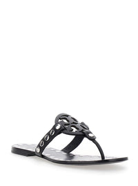 Black Thong Sandals With Logo On The Front And Stud Embellishments In Leather Woman